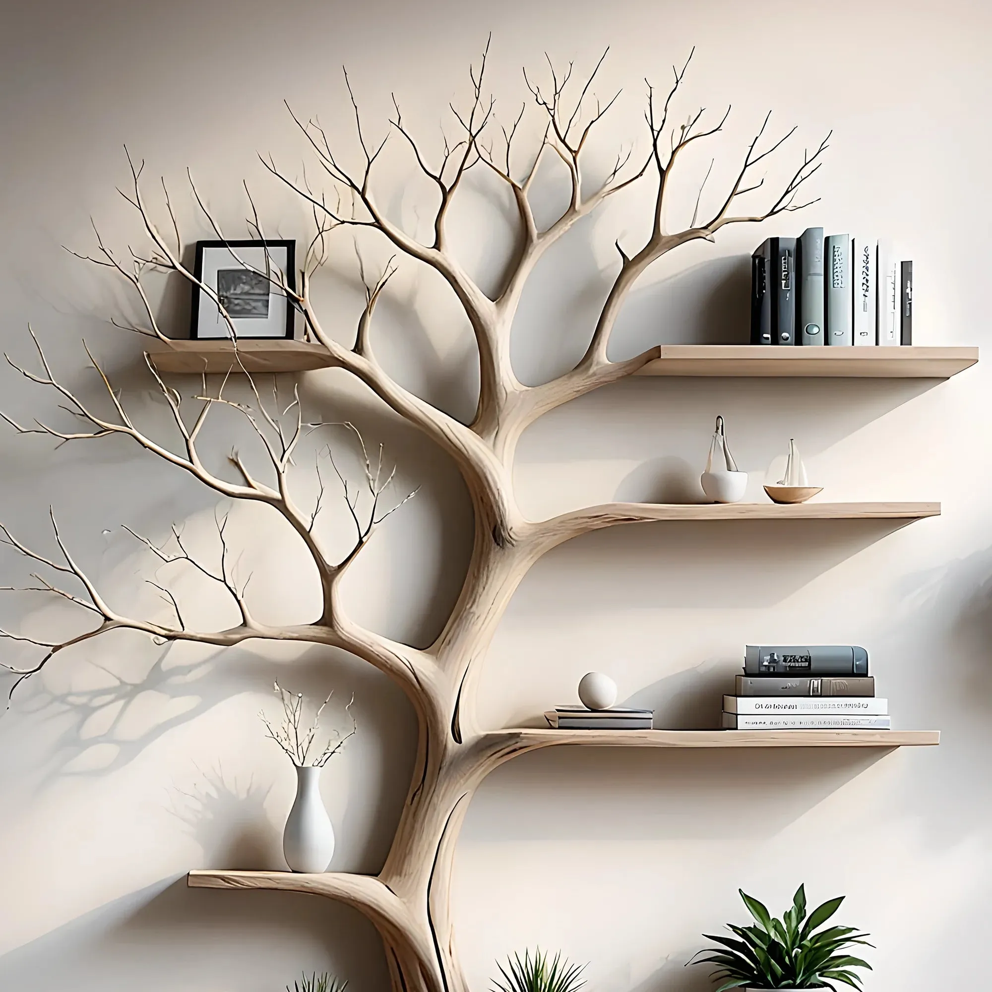 Handmade Solid Wood Branch Bookshelf – Floating Wall Shelf