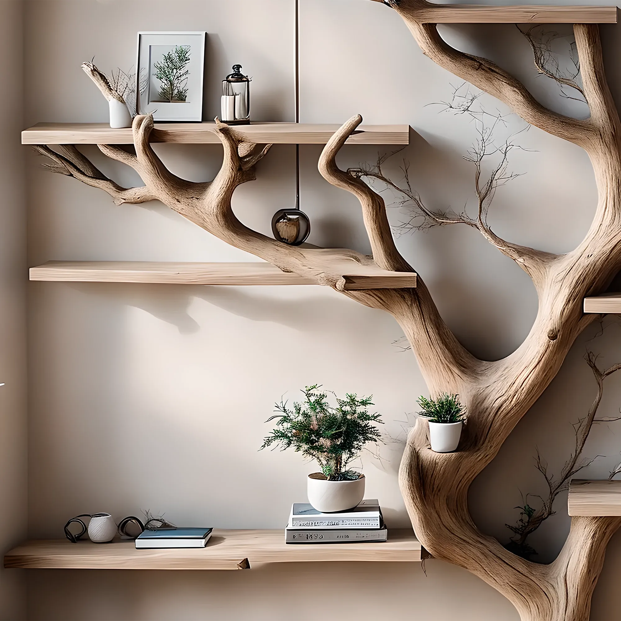 Solid Wood Branch Bookshelf – Wall-Mounted Home Gift