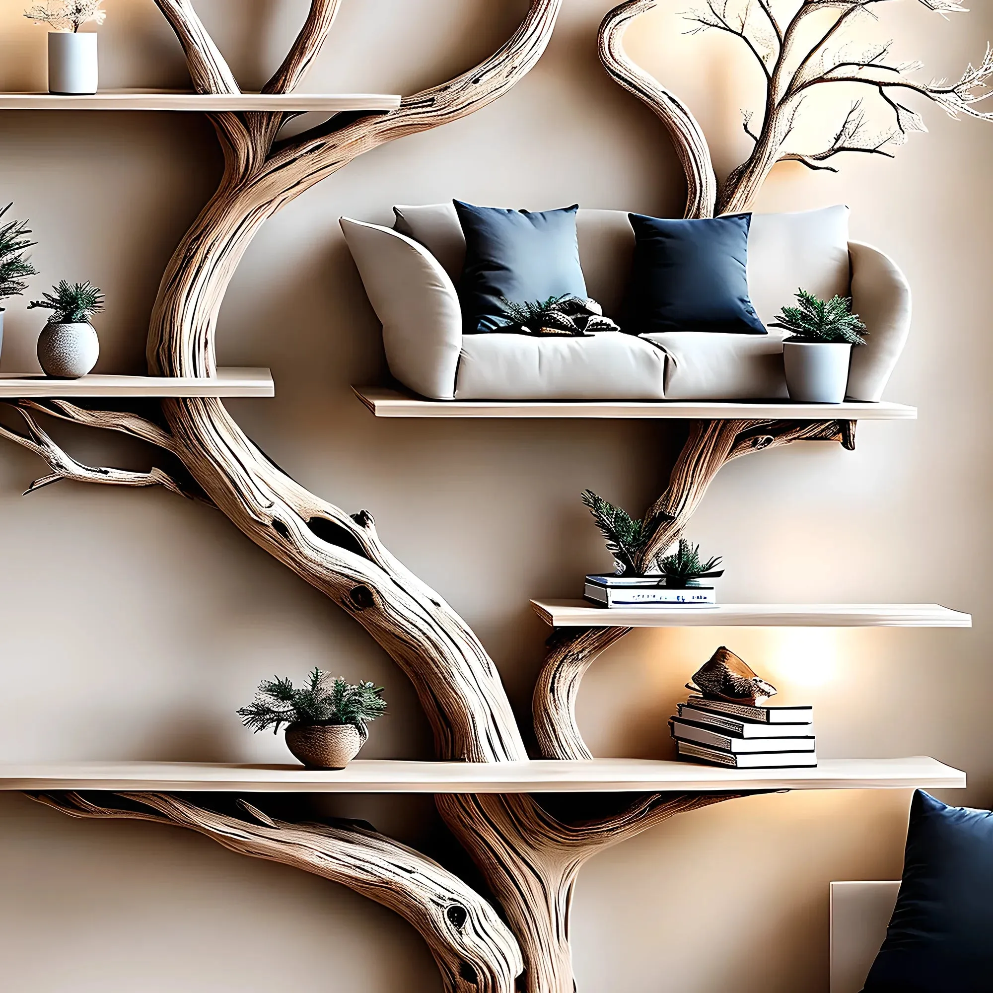Natural Solid Wood Branch Bookshelf – Home Decor